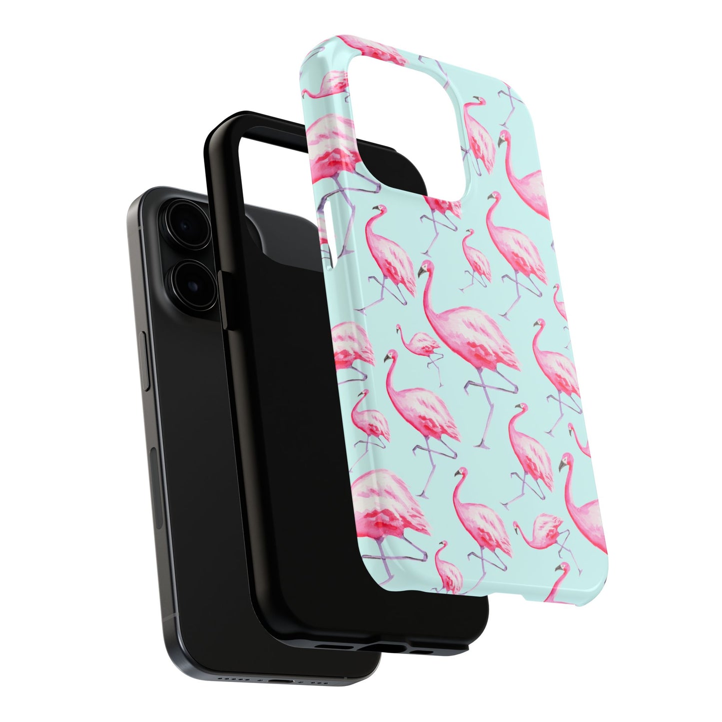 Pink Flamingos Watercolor Illustrated Tossed Pattern Blue Phone Case | Various Models