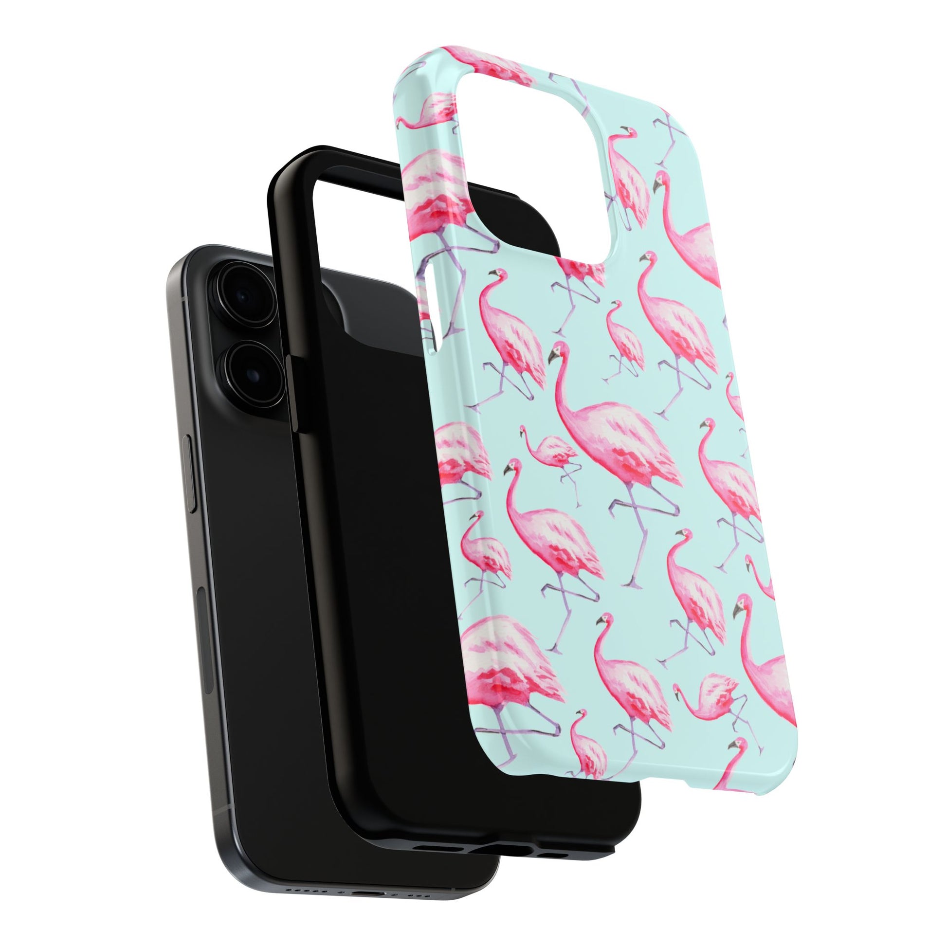Pink Flamingos Watercolor Illustrated Tossed Pattern Blue Phone Case | Various Models