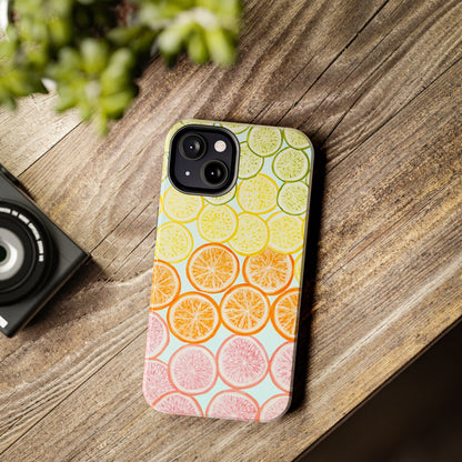 Ombré Citrus Grapefruit, Oranges, Lemons, & Limes Watercolor Illustrated Light Blue Tough Phone Case | Various Models Available