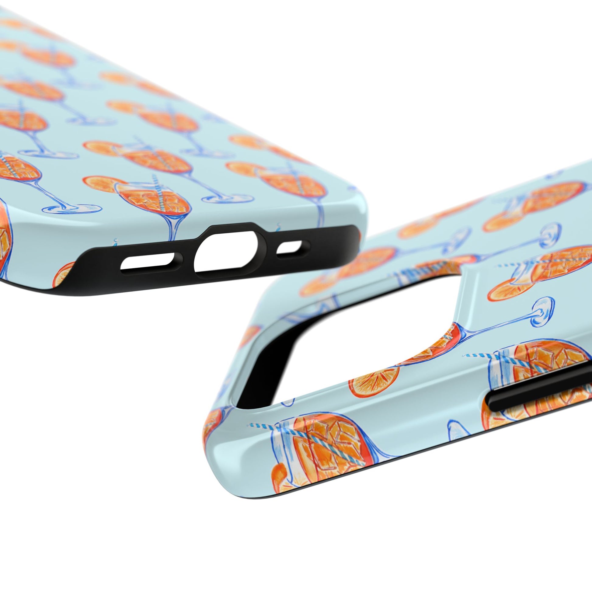 Orange & Blue Aperol Spritz Watercolor Pattern Turquoise Phone Case | Various Models