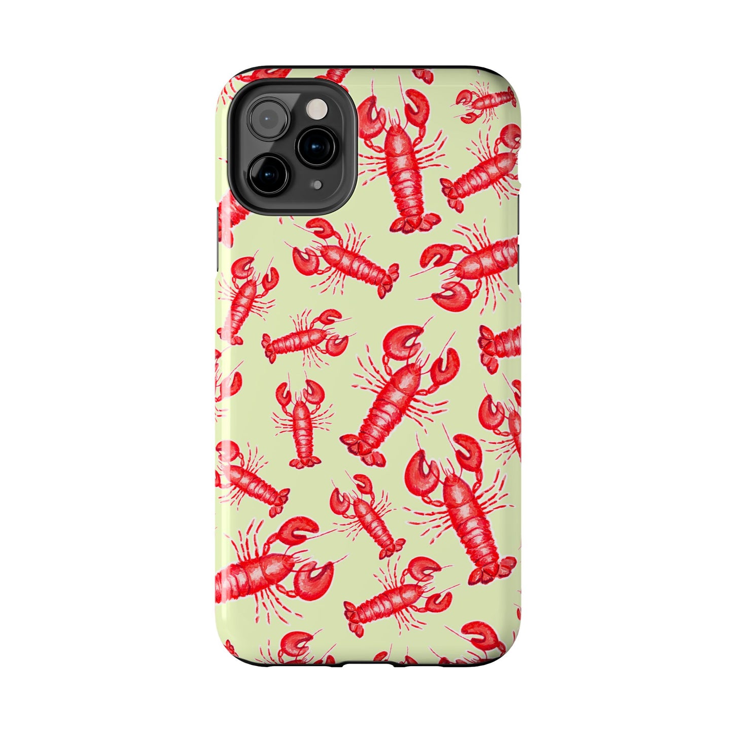 Red Lobster Watercolor Illustrated Tossed Pattern Light Yellow Tough Phone Case | Various Models