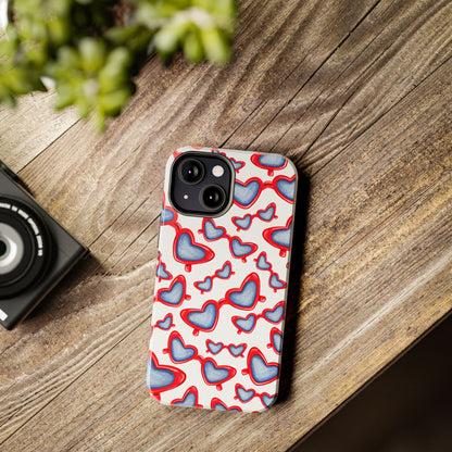 Red, White, & Blue Heart Shaped Watercolor Sunglasses Tossed Pattern Tough Phone Cases