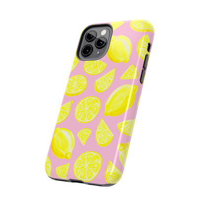 Bright Yellow Lemons Watercolor Illustrated Tossed Pattern Light Pink Tough Phone Case | Various Models