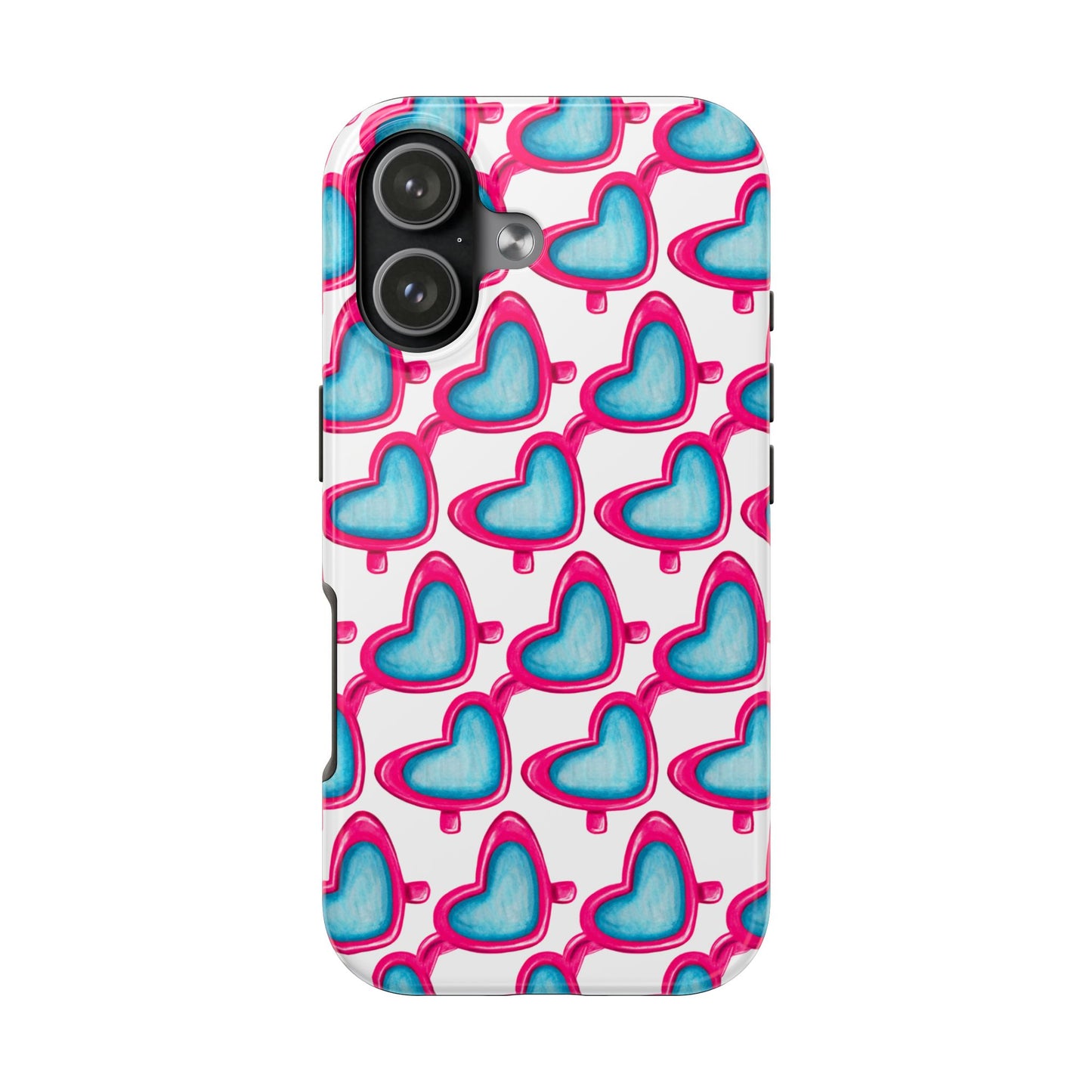 Pink Heart Shaped Sunglasses Watercolor Illustrated Tough Phone Case | Various Models iPhone 17