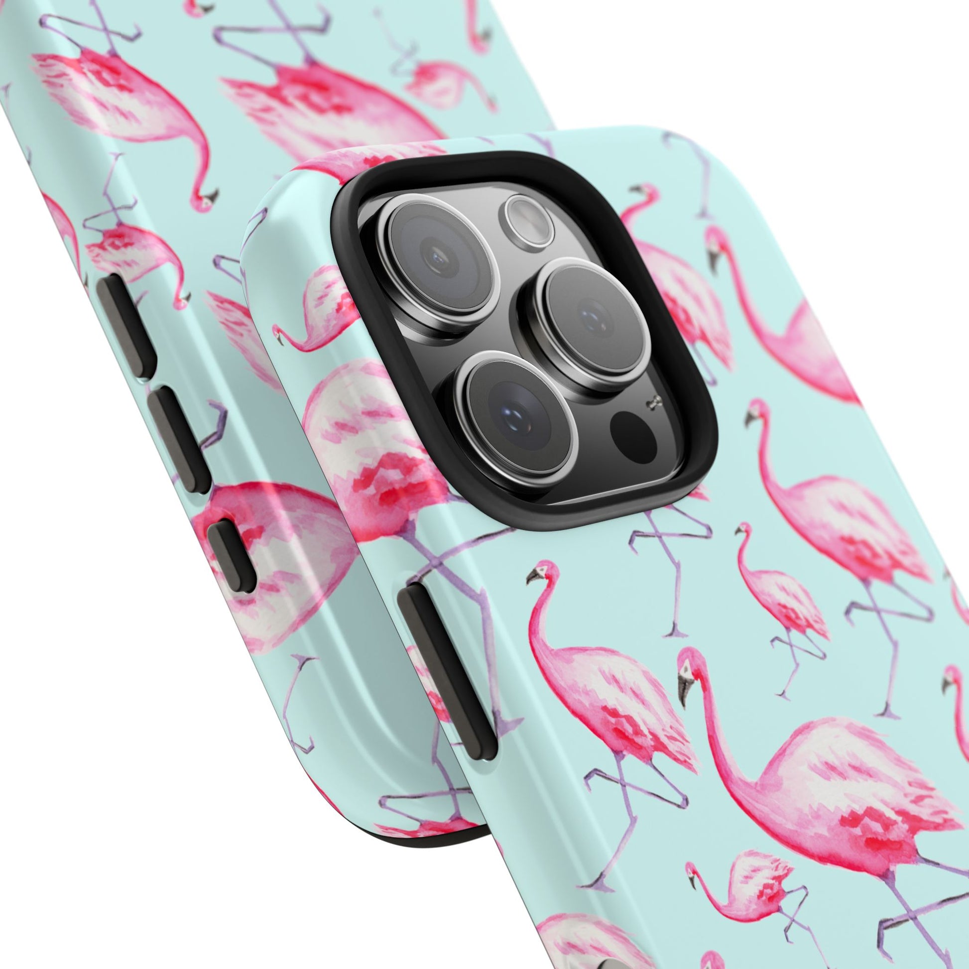 Pink Flamingos Watercolor Illustrated Tossed Pattern Blue Phone Case | Various Models