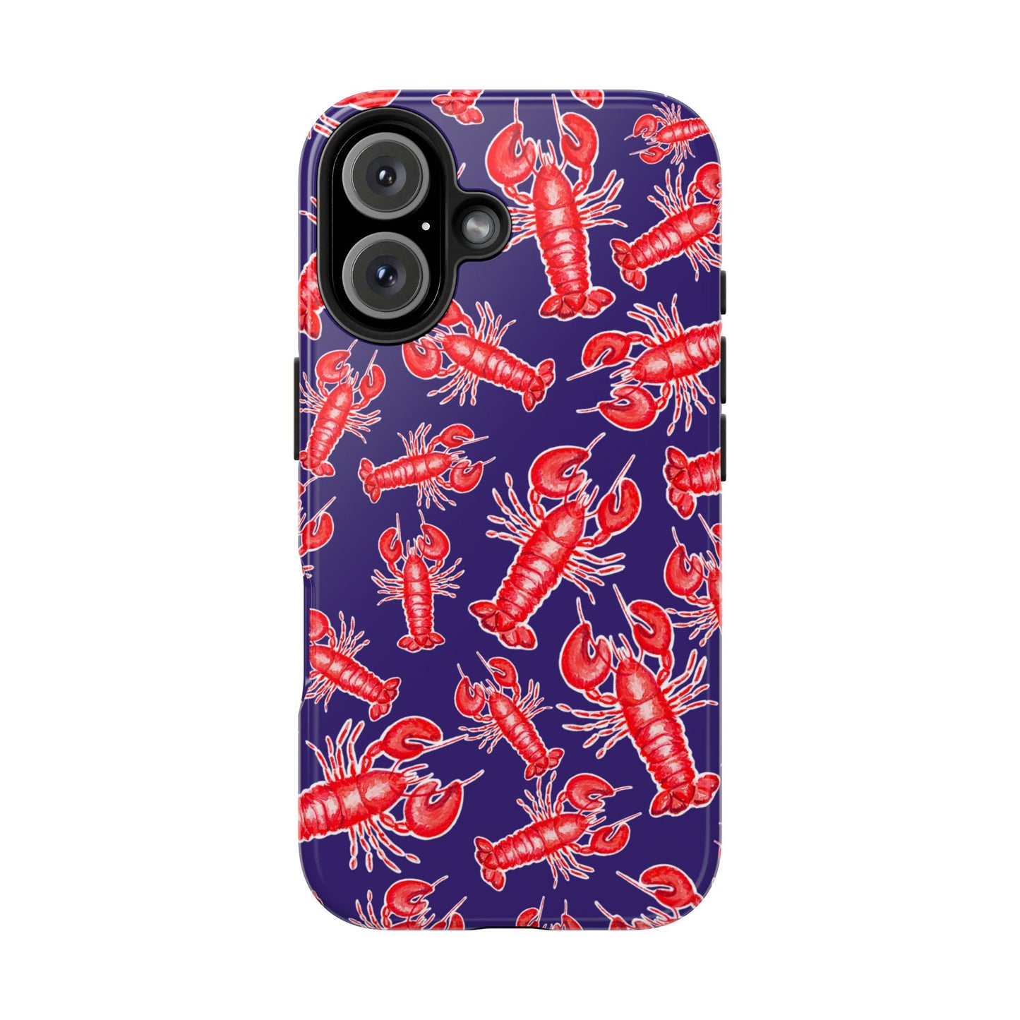 Red Lobster Watercolor Illustrated Tossed Pattern Navy Coastal Nautical Tough Phone Case | Various Models