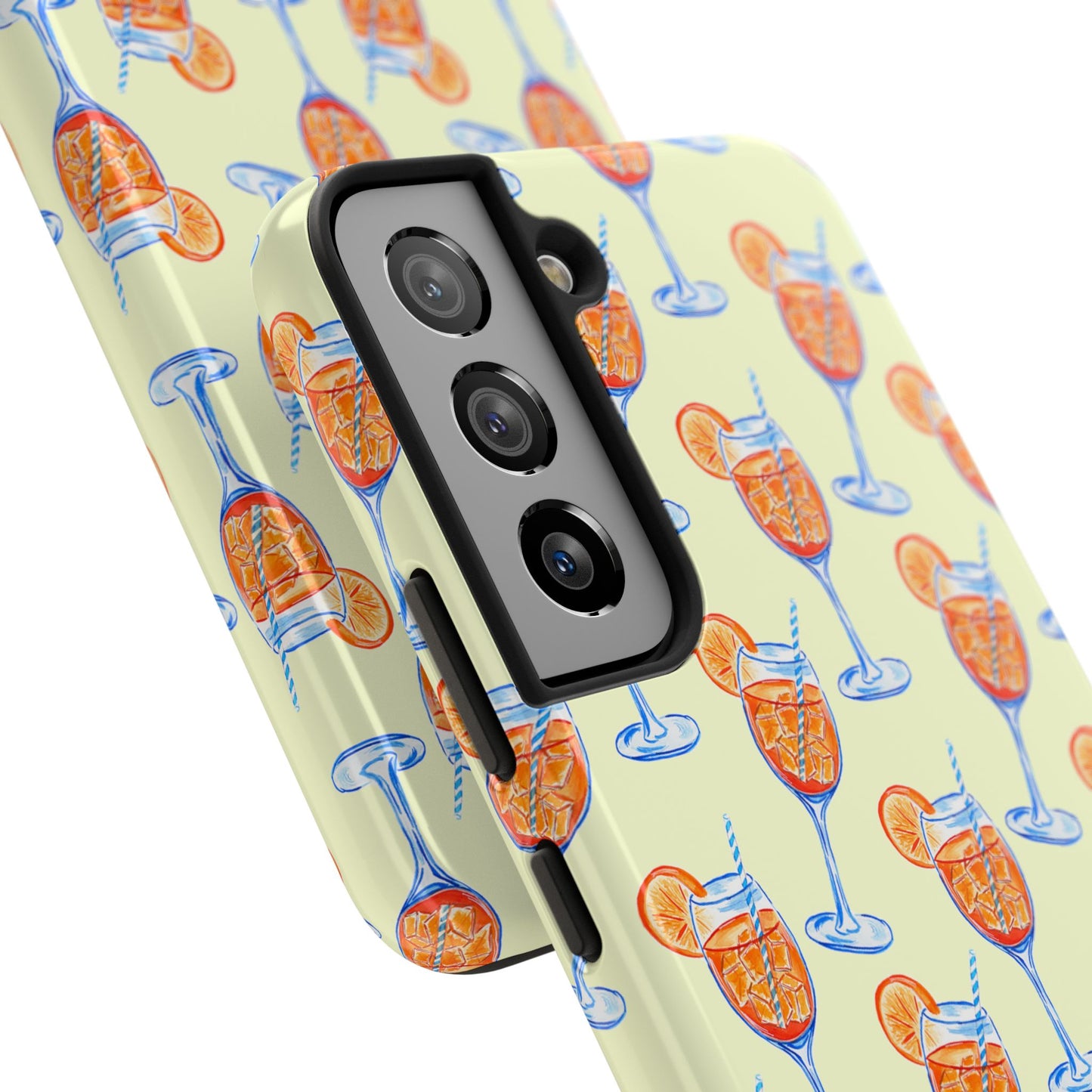 Lemon Yellow Orange & Blue Aperol Spritz Watercolor Patterned Tough Phone Case | Various Models