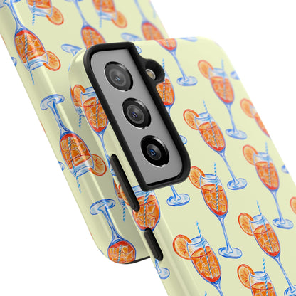 Lemon Yellow Orange & Blue Aperol Spritz Watercolor Patterned Tough Phone Case | Various Models