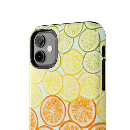 Ombré Citrus Grapefruit, Oranges, Lemons, & Limes Watercolor Illustrated Light Blue Tough Phone Case | Various Models Available