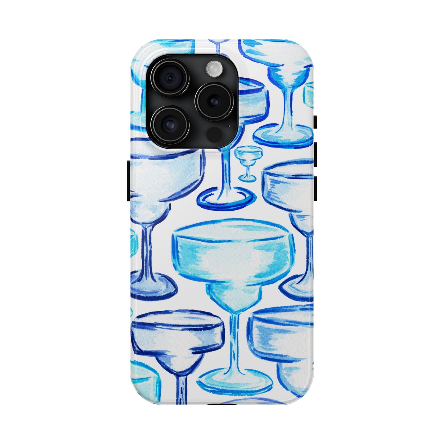 Coastal Shades of Blue Watercolor Margaritas Tough Phone Case | Various Models Available iPhone 15 Pro