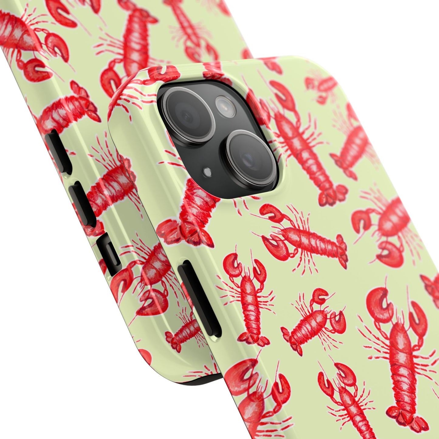 Red Lobster Watercolor Illustrated Tossed Pattern Light Yellow Tough Phone Case | Various Models