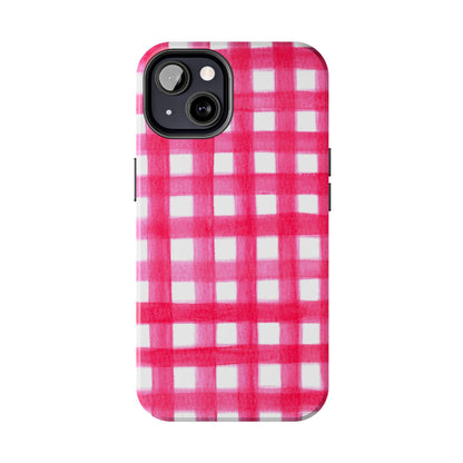Hot Pink Gingham Watercolor Preppy Tough Phone Case | Various models