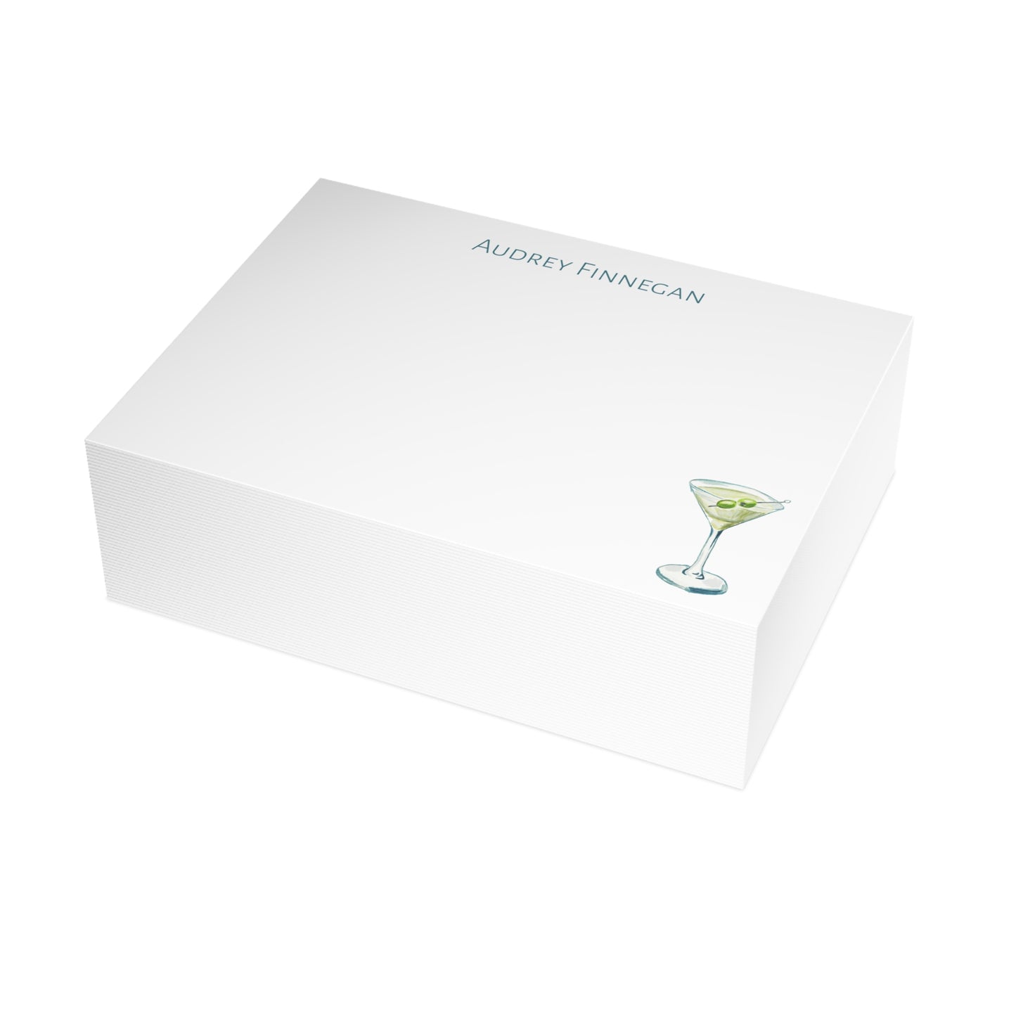 Stationery | Personalized Custom Watercolor Green & Blue Martini Flat Cards with Envelopes | Thank You Bridal Shower Bachelorette