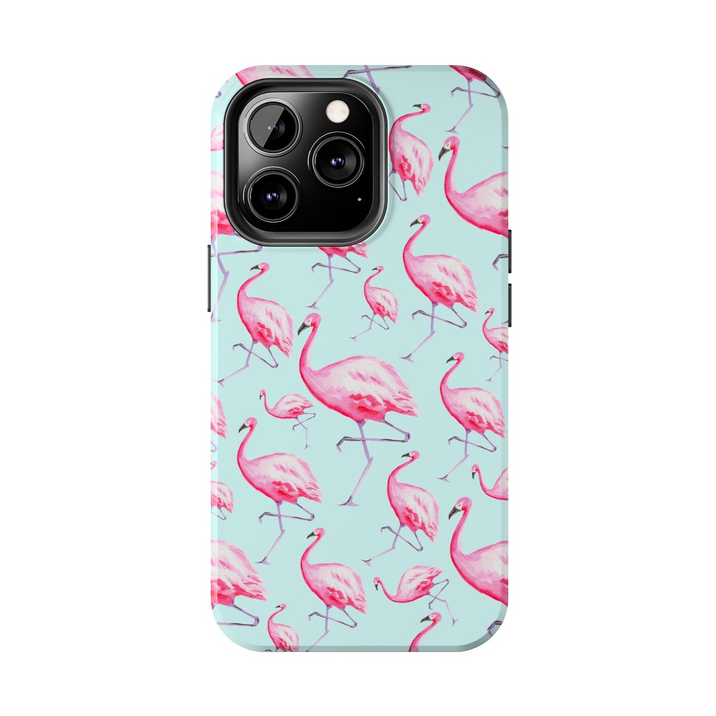 Pink Flamingos Watercolor Illustrated Tossed Pattern Blue Phone Case | Various Models