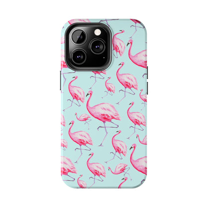 Pink Flamingos Watercolor Illustrated Tossed Pattern Blue Phone Case | Various Models