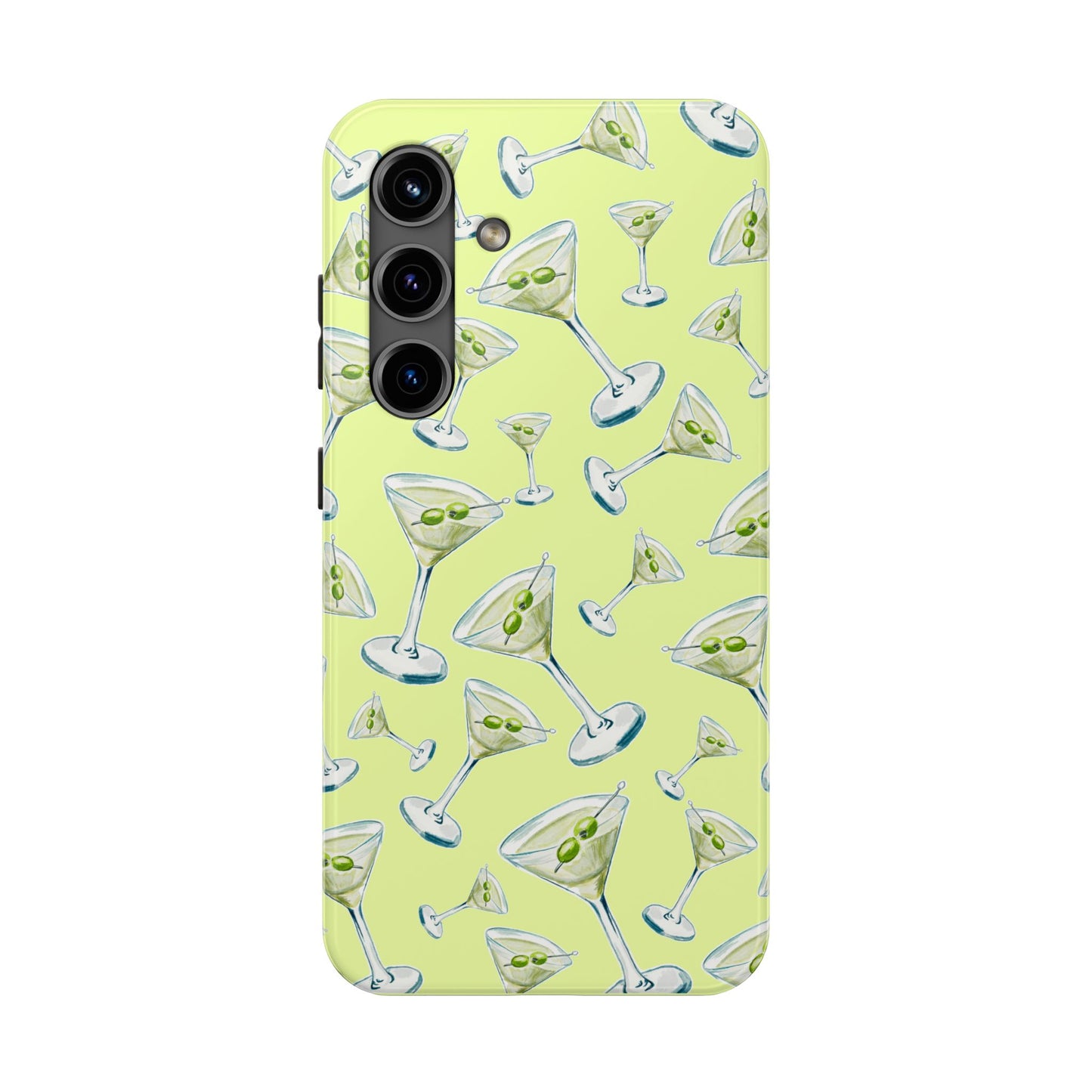 Watercolor Blue and Green Martinis Tossed Illustrated Pattern Yellow Tough Phone Case | Various Models