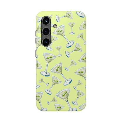 Watercolor Blue and Green Martinis Tossed Illustrated Pattern Yellow Tough Phone Case | Various Models