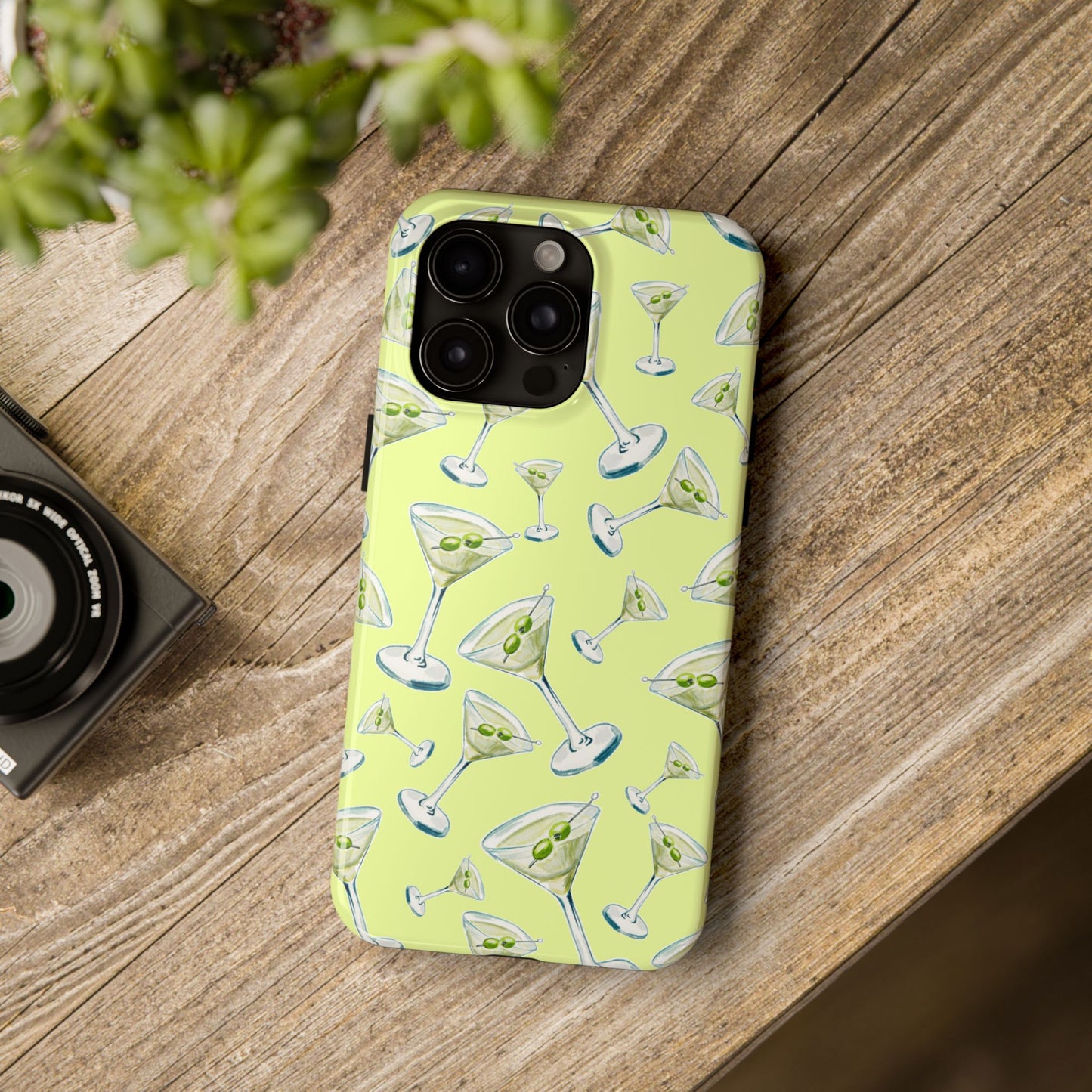 Watercolor Blue and Green Martinis Tossed Illustrated Pattern Yellow Tough Phone Case | Various Models