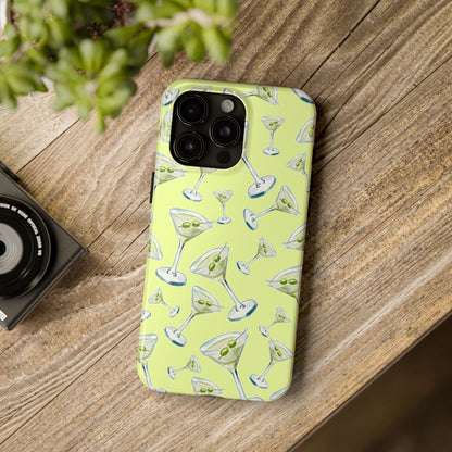 Watercolor Blue and Green Martinis Tossed Illustrated Pattern Yellow Tough Phone Case | Various Models