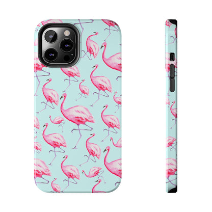 Pink Flamingos Watercolor Illustrated Tossed Pattern Blue Phone Case | Various Models iPhone 12 Pro Max
