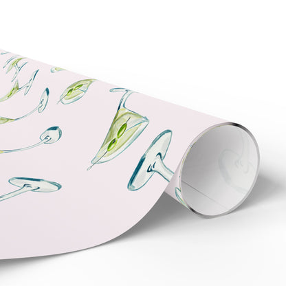 Gift Wrap | Blush Pink Watercolor Martini Tossed Pattern | Matte or Glossy