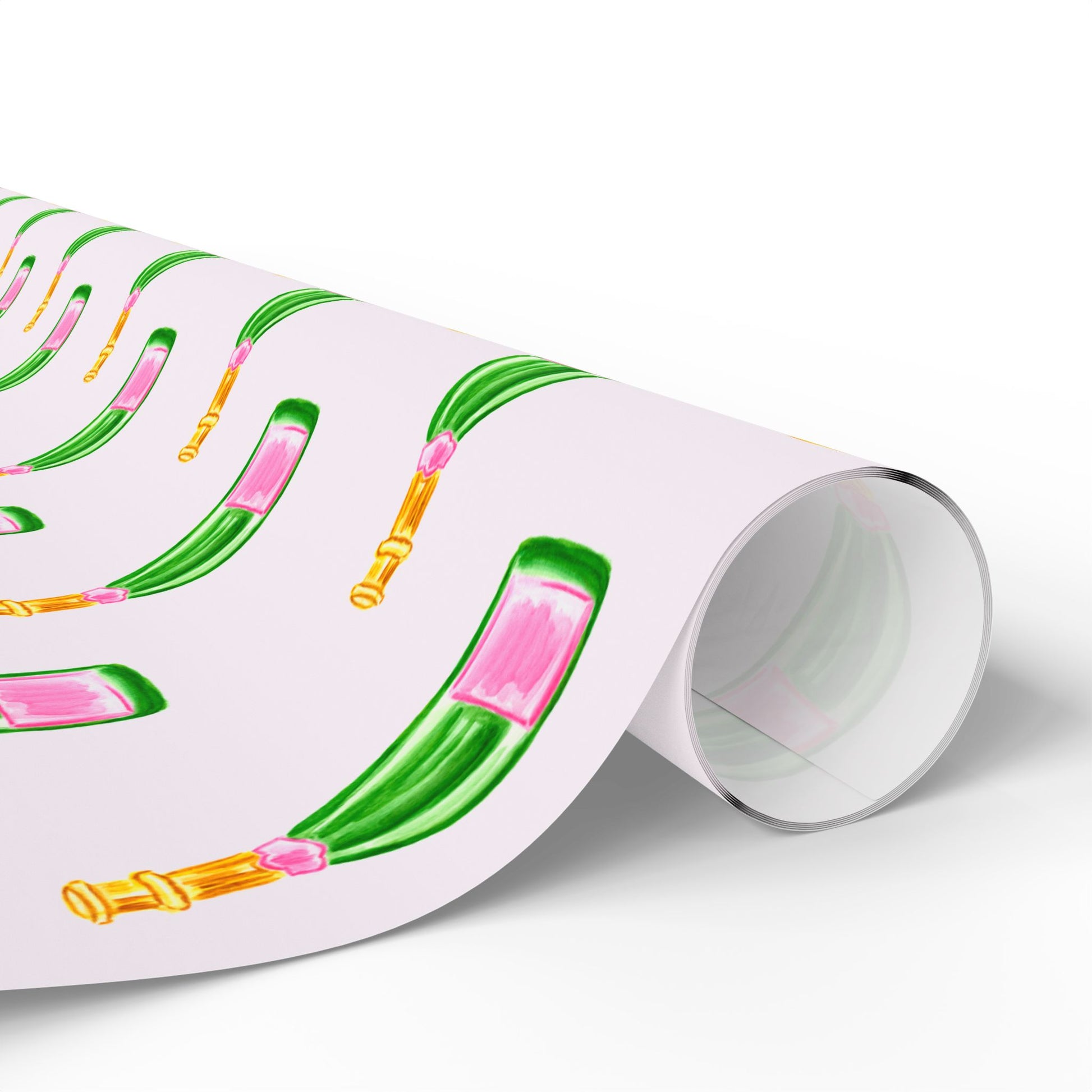 Gift Wrap | Blush Pink & Green Watercolor Champagne Bottles Pattern | Matte or Glossy