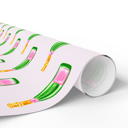 Gift Wrap | Blush Pink & Green Watercolor Champagne Bottles Pattern | Matte or Glossy