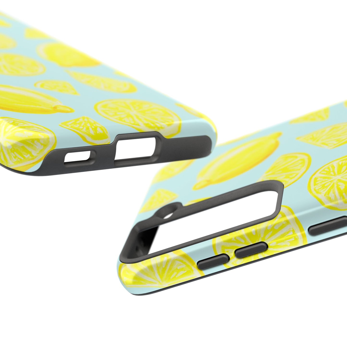Bright Yellow Lemons Watercolor Illustrated Tossed Pattern Light Blue Tough Phone Case | Various Models