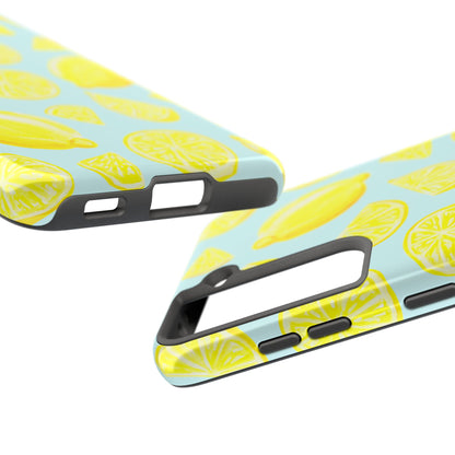 Bright Yellow Lemons Watercolor Illustrated Tossed Pattern Light Blue Tough Phone Case | Various Models