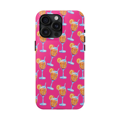 Orange & Blue Aperol Spritz Watercolor Pattern Hot Pink Phone Case | Various Models iPhone 15 Pro Max