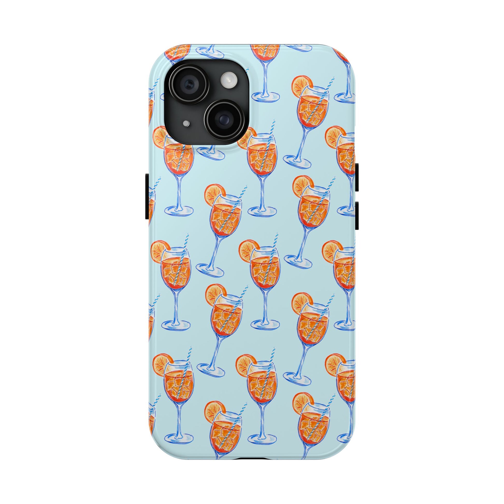 Orange & Blue Aperol Spritz Watercolor Pattern Turquoise Phone Case | Various Models iPhone 15