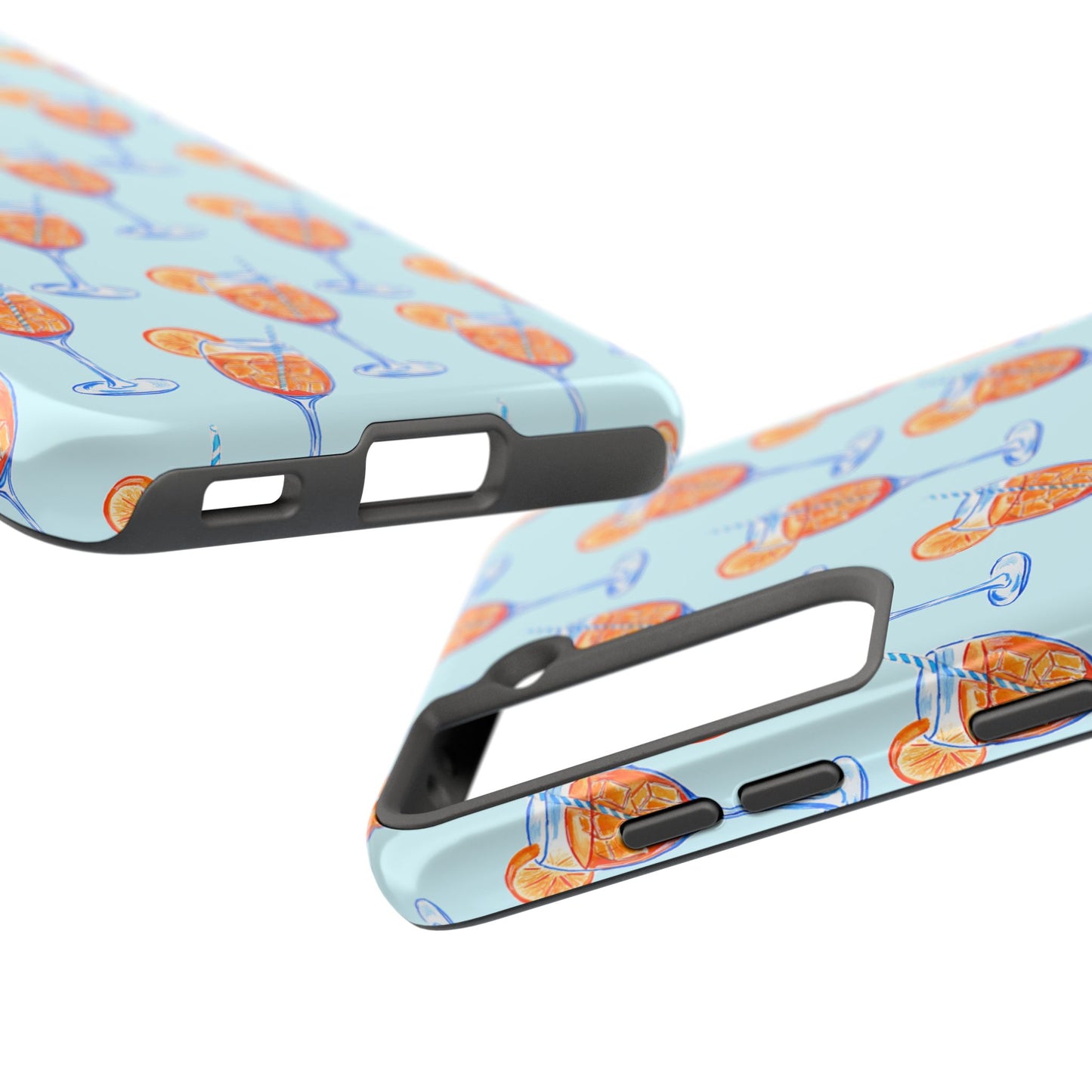 Orange & Blue Aperol Spritz Watercolor Pattern Turquoise Phone Case | Various Models