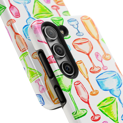 Monochromatic Margarita, Wine, Martini, and Champagne Flute Cocktail Glasses Watercolor Illustrated Tough Phone Case | Various Models Available
