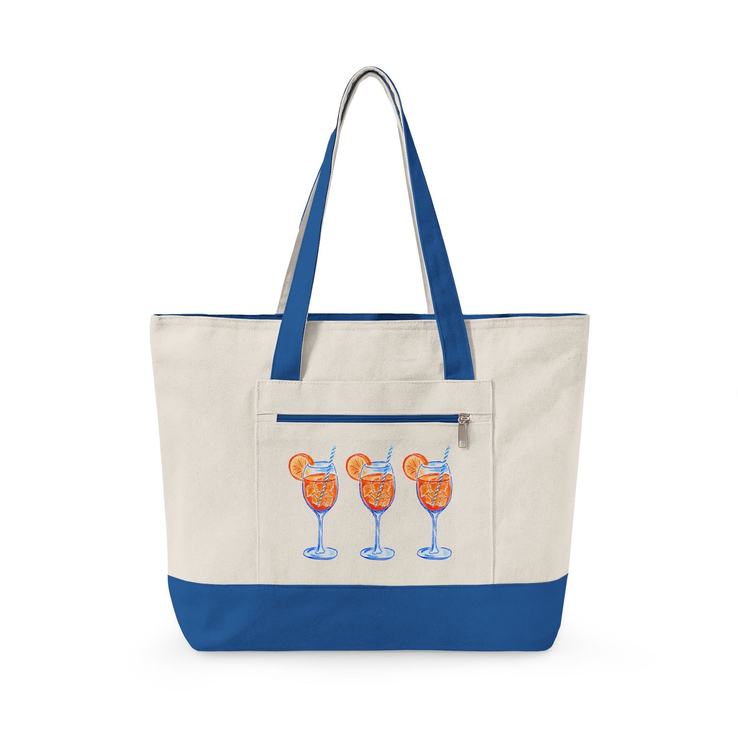 Aperol Spritz Trio Watercolor Printed Zippered Canvas Tote 18" x 14" | Various Colors 18" x 14" x 4.5" Natural Royal