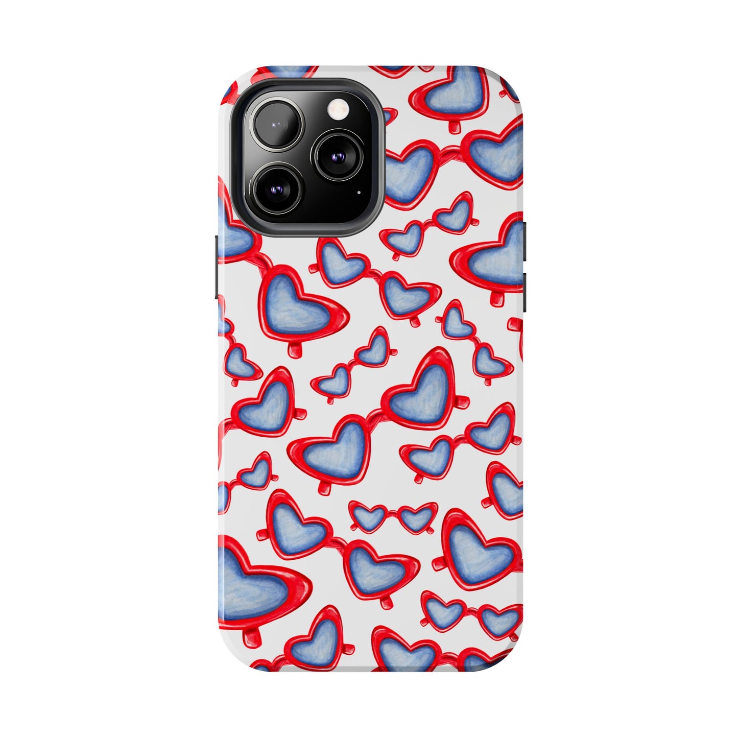 Red, White, & Blue Heart Shaped Watercolor Sunglasses Tossed Pattern Tough Phone Cases