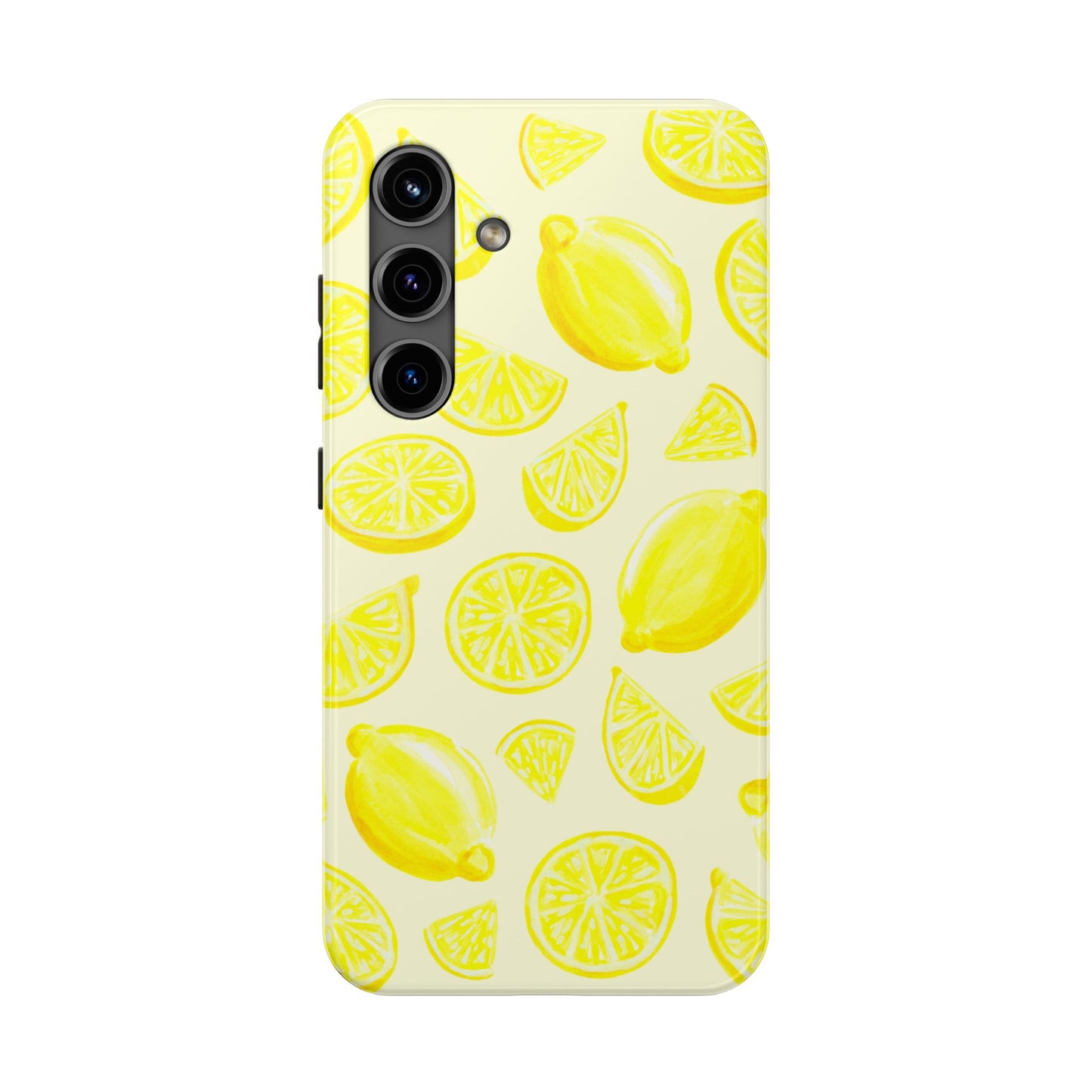Bright Yellow Lemons Watercolor Illustrated Tossed Pattern Pale Yellow Tough Phone Case | Various Models
