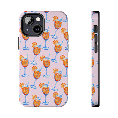 Orange & Blue Aperol Spritz Watercolor Patterned Blush Pink Tough Phone Case | Various Models iPhone 13 Mini