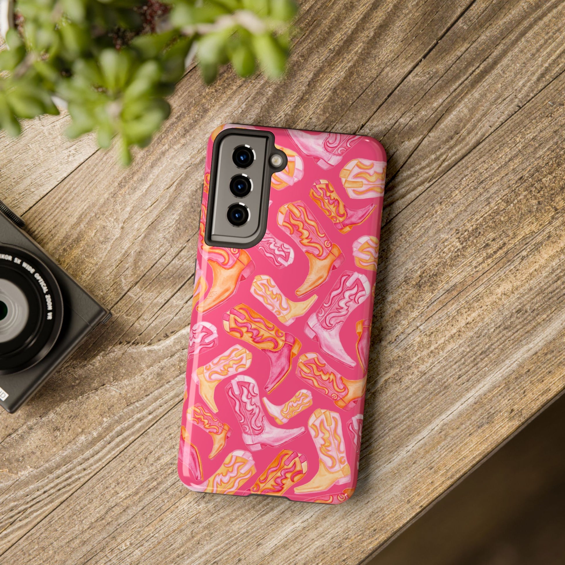 Tossed Hot Pink & Orange Watercolor Cowboy Boots Hot Pink Tough Phone Cases | Various Models