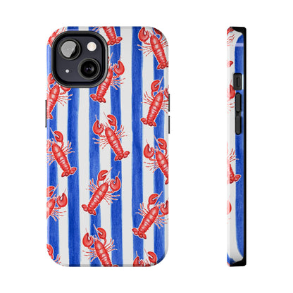 Blue & White Strip Red Lobster Watercolor Patterned Phone Case | Various Models iPhone 13