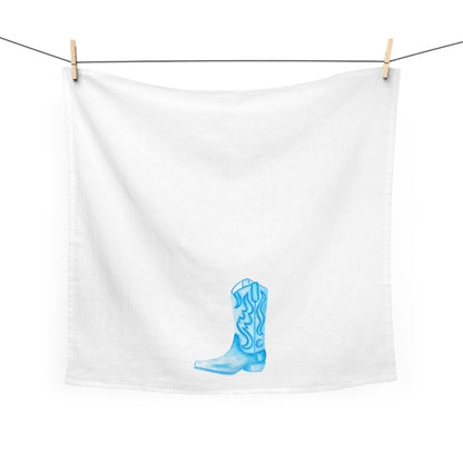 Tea Towel | Light Blue Cowboy Boot Watercolor Illustration | Boho Western Rustic Kitchen Decor | Coastal Cowgirl Kitchen