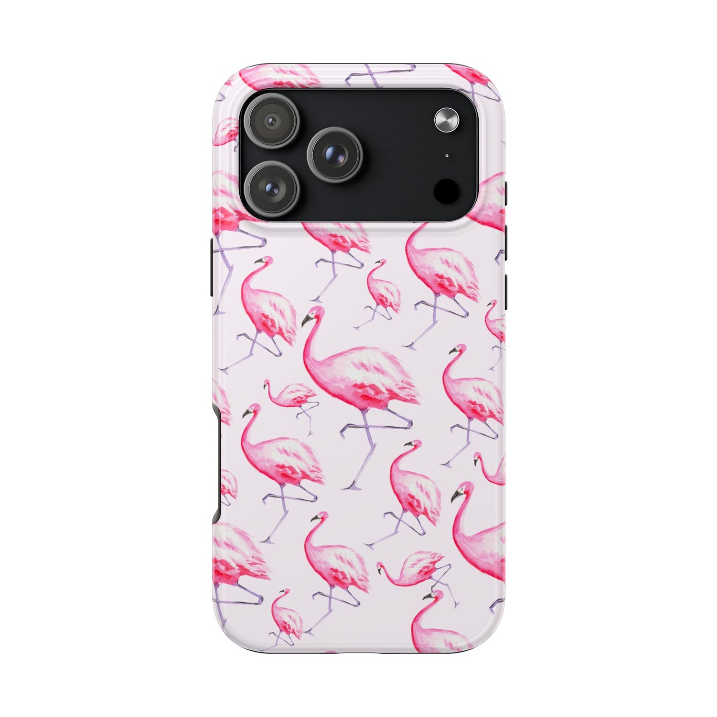 Pink Flamingos Watercolor Illustrated Tossed Pattern Blush Phone Case | Various Models iPhone 17 Pro Max