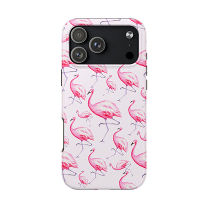Pink Flamingos Watercolor Illustrated Tossed Pattern Blush Phone Case | Various Models iPhone 17 Pro Max