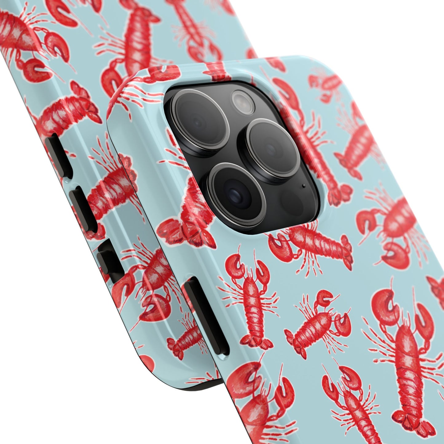 Red Lobster Watercolor Illustrated Tossed Pattern Light Blue Tough Phone Case | Various Models