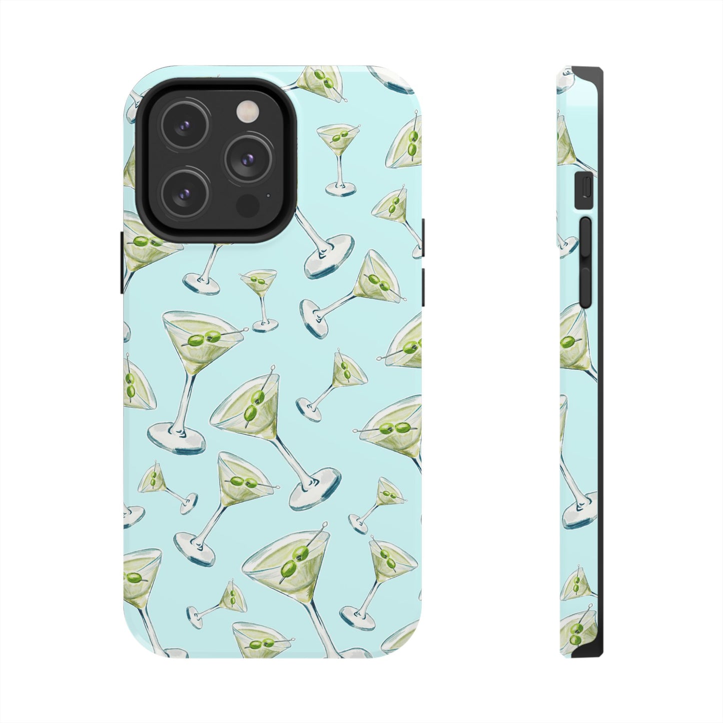Watercolor Blue and Green Martinis Tossed Illustrated Pattern Turquoise Blue Tough Phone Case | Various Models