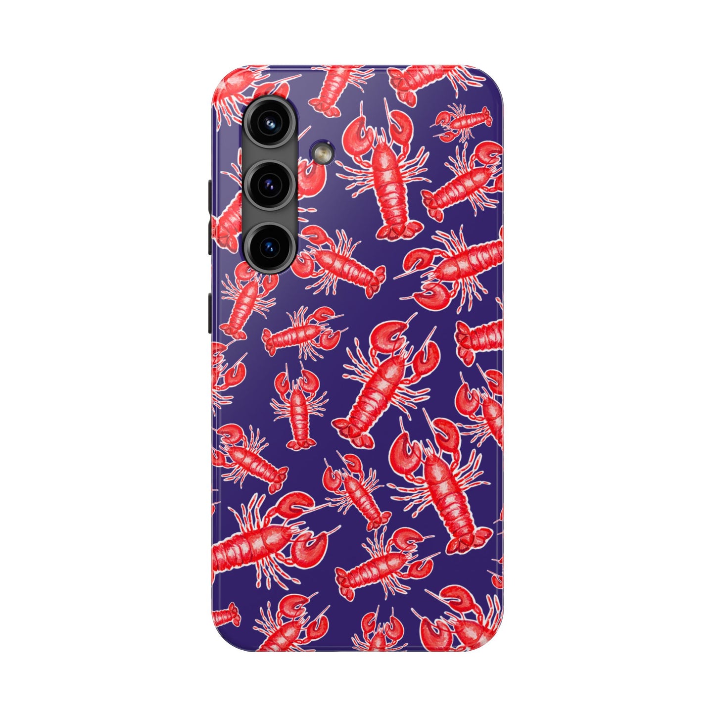 Red Lobster Watercolor Illustrated Tossed Pattern Navy Coastal Nautical Tough Phone Case | Various Models