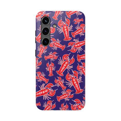 Red Lobster Watercolor Illustrated Tossed Pattern Navy Coastal Nautical Tough Phone Case | Various Models