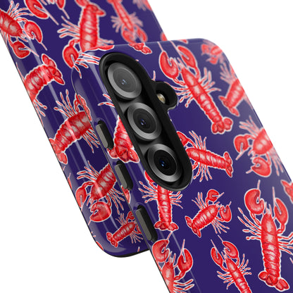 Red Lobster Watercolor Illustrated Tossed Pattern Navy Coastal Nautical Tough Phone Case | Various Models