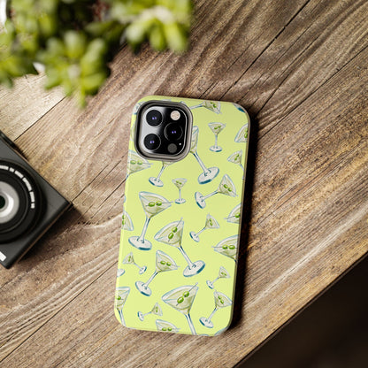 Watercolor Blue and Green Martinis Tossed Illustrated Pattern Yellow Tough Phone Case | Various Models