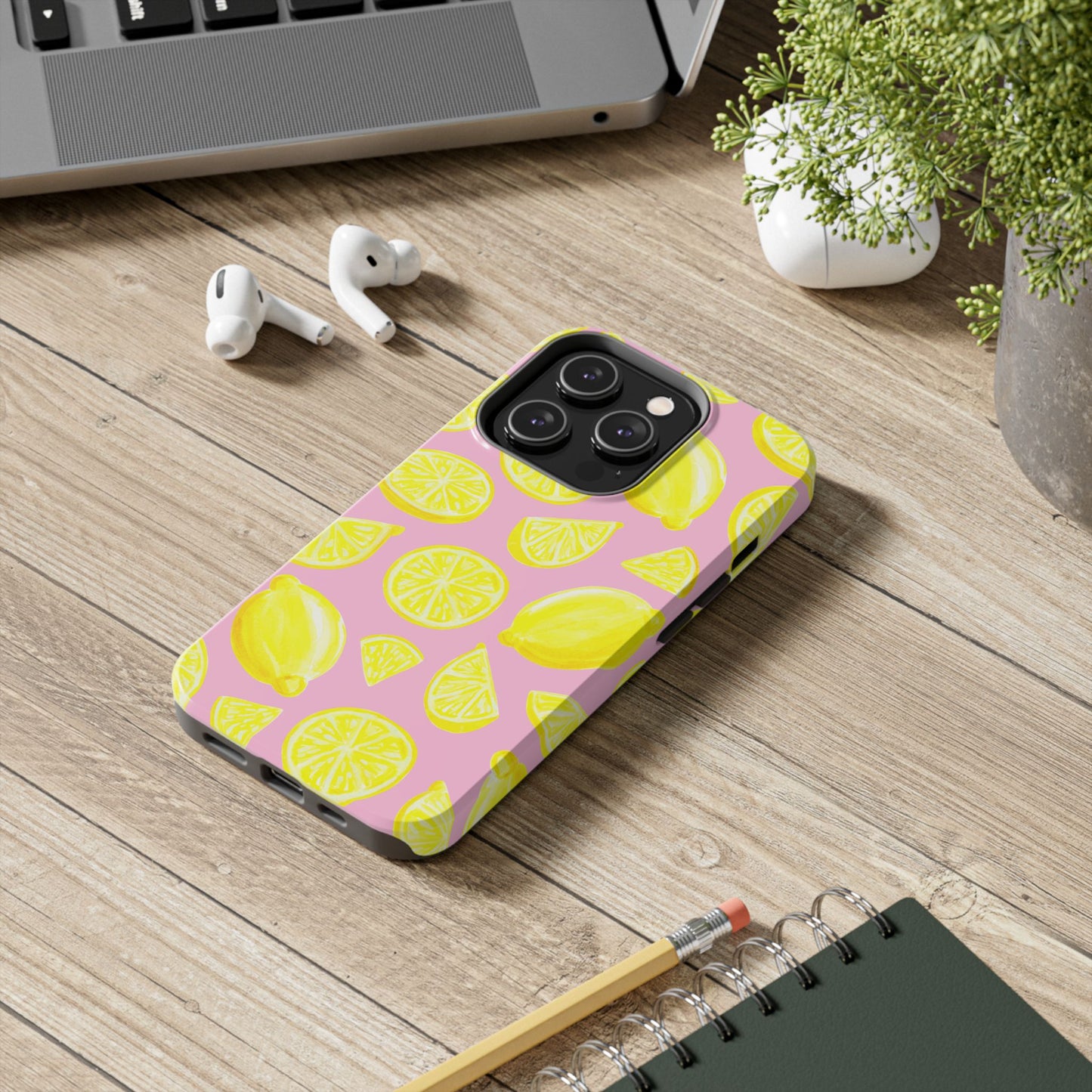 Bright Yellow Lemons Watercolor Illustrated Tossed Pattern Light Pink Tough Phone Case | Various Models