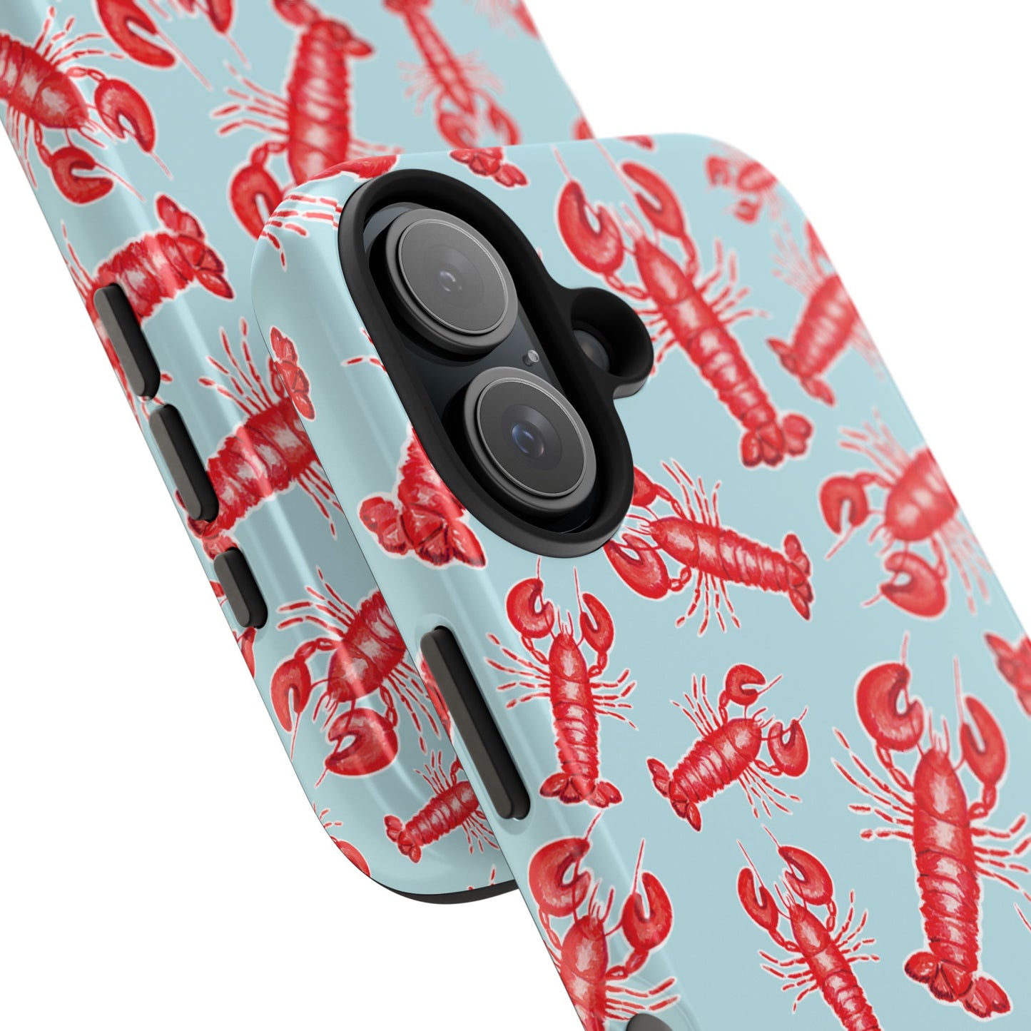 Red Lobster Watercolor Illustrated Tossed Pattern Light Blue Tough Phone Case | Various Models